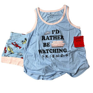 Friends Themed Blue and Pink Tank Top and Shorts Pajama Set - Size XL- NWT